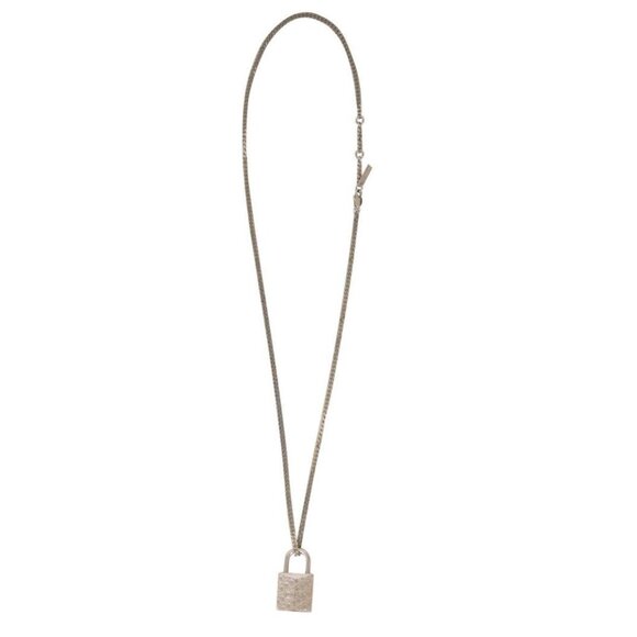 Christian Dior CD Logo Lock Chain Link Necklace Silver Oblique Pendant Cruise